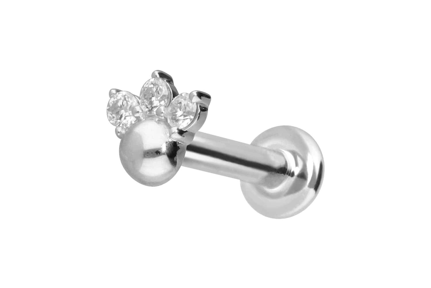14 Karat Gold Labret Piercing mit Push Fit 3 MOISSANITE + KUGEL